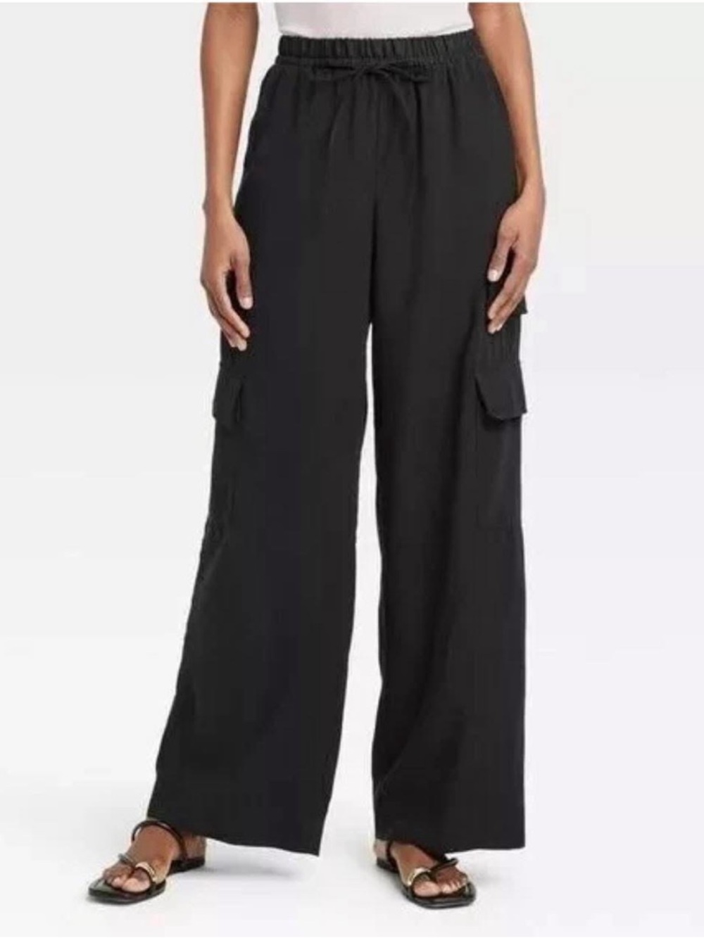 A New Day Women's High-Rise Wide Leg Cargo Pants Black Small nwt